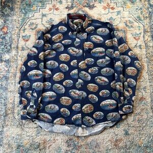 Vintage Fishing Camping All Over Print Button-up Shirt Medium
